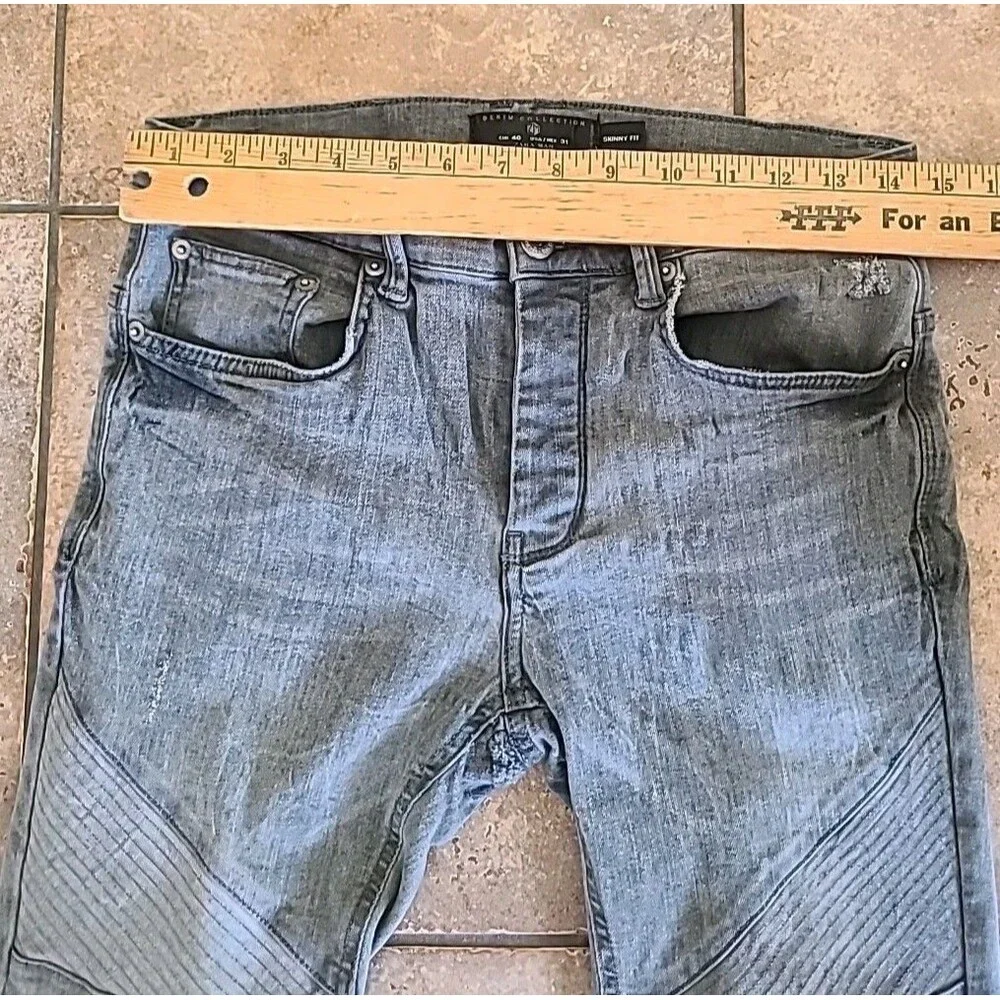 Zara Man ZMDC Skinny Jeans Gray Denim Mens Sz 31 Distressed - Picture 6 of 8